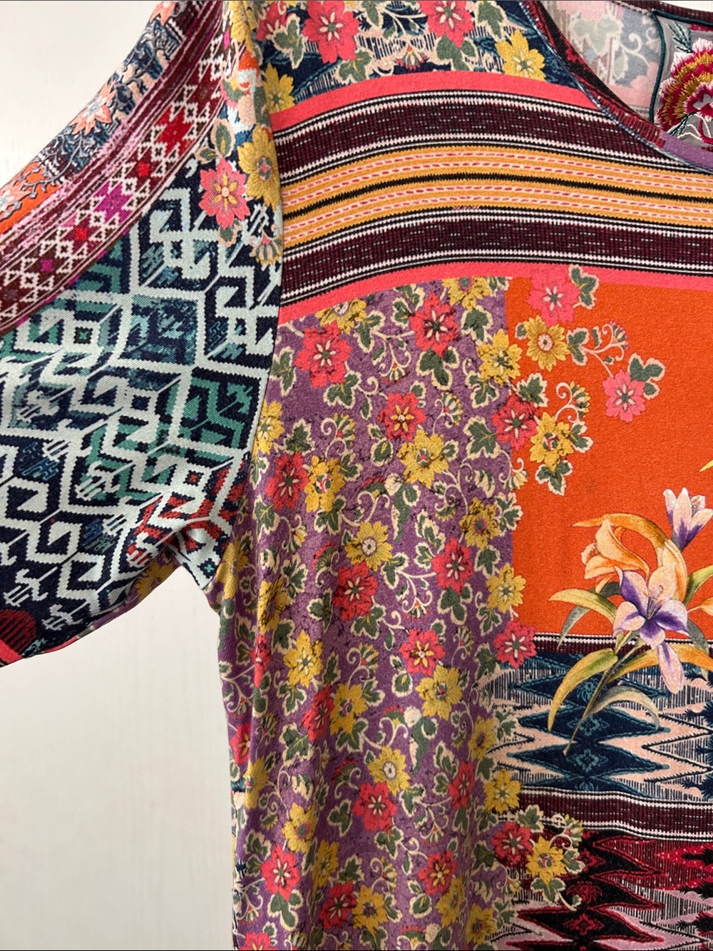 Johnny Was Allie Flower Bamboo Swing Dress with Floral Boho Patchwork Print - Picture 2 of 6